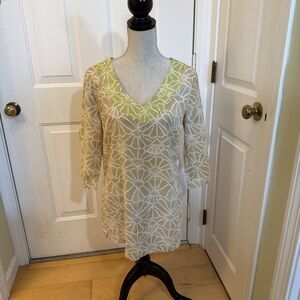 BEACH COVERUP Calypso Saint Barth Target 100% Cotton Tan Printed Tunic Size L